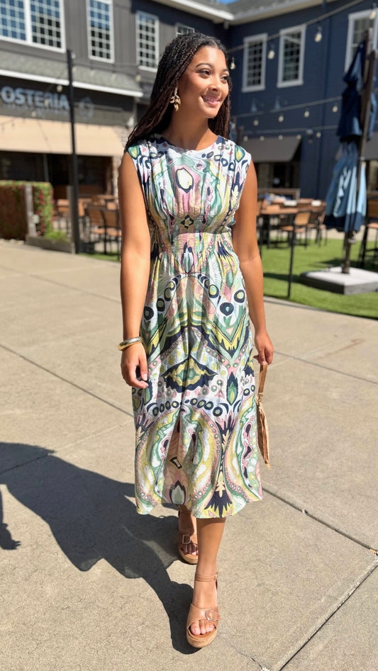 Helena Midi Dress - Navy/ Mint