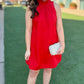 Ruffle Neck Shift Dress - Red