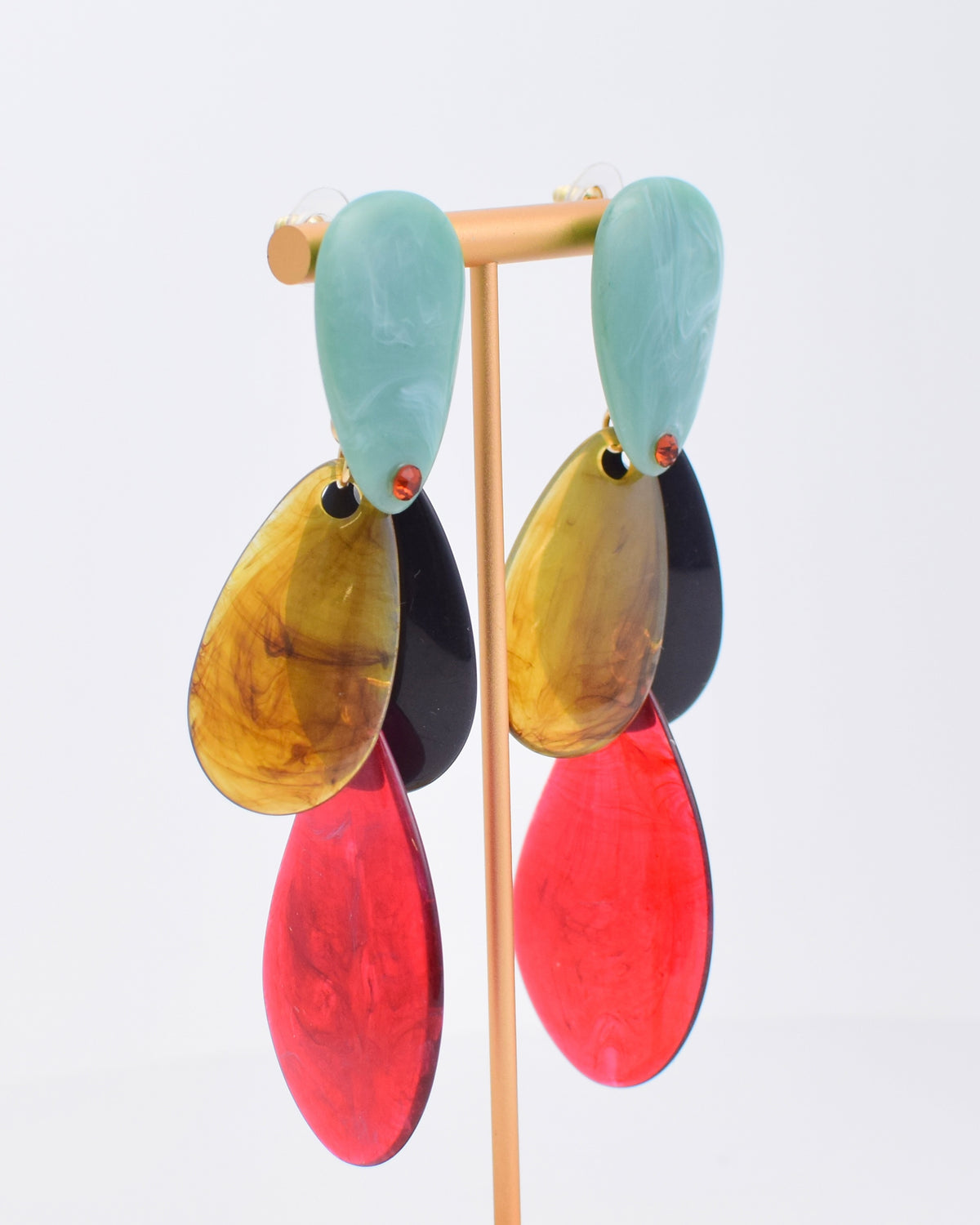 Teardrop Resin Statement Earrings - Red