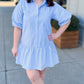 Blue Stripe Ruffle Bottom Dress