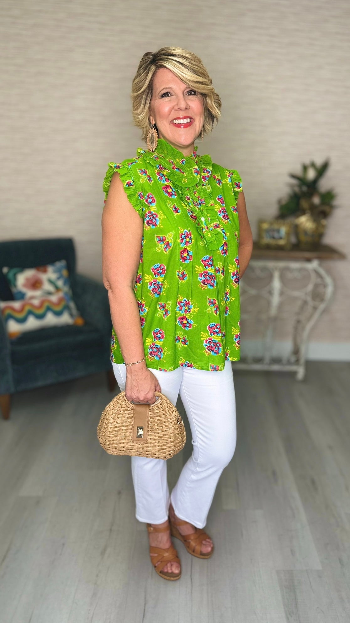 Ivy Jane Tropic Florals Sleeveless Ruffle Blouse