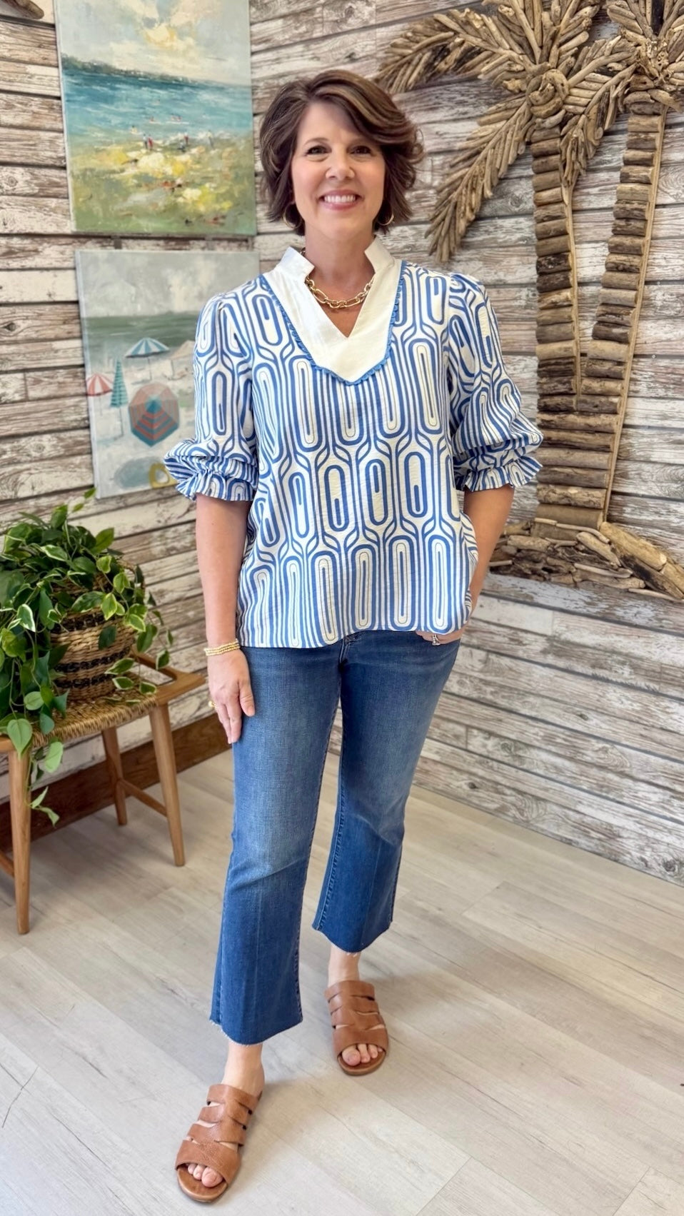 Melina Blue Trim Top