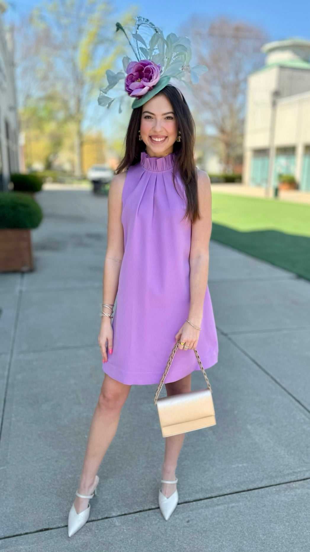 Ella Ruffle Neck Shift Dress - Lavender