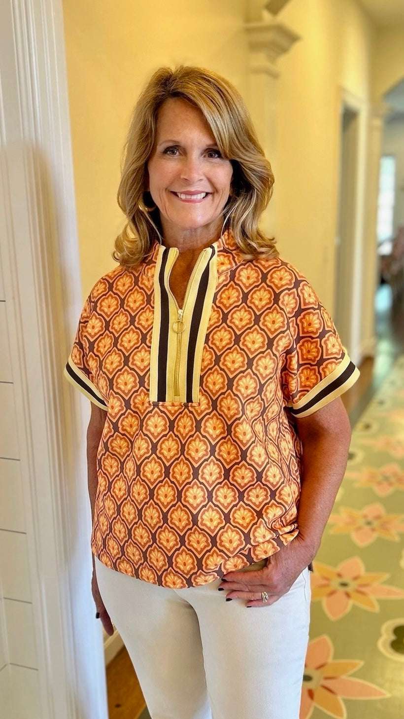 Orange & Yellow Print Top