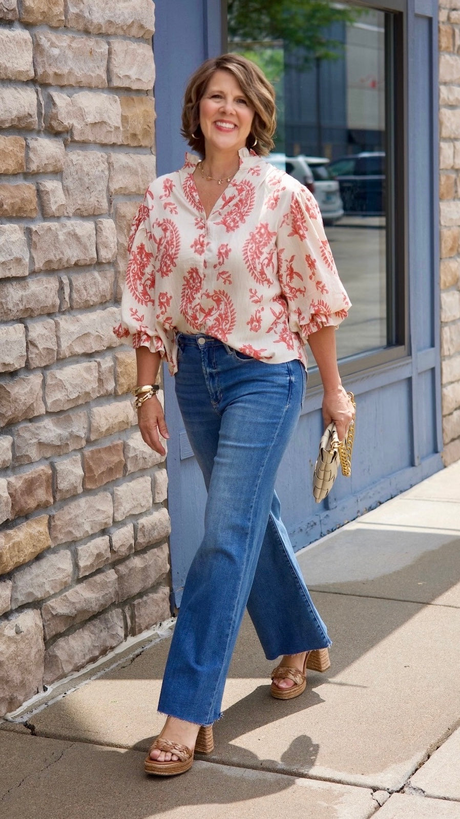 Daniella Button Up Blouse - Ivory & Coral