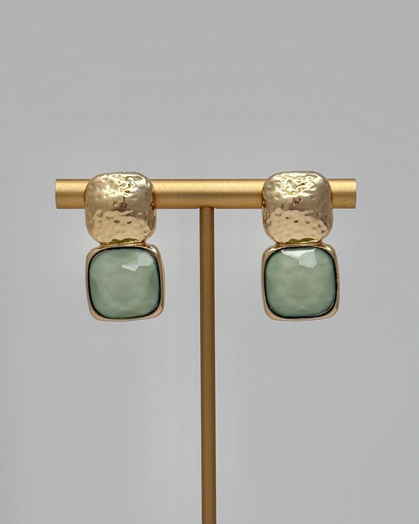 Bold Stone & Square Earring - Lime