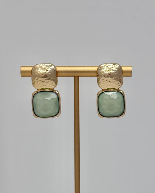 Bold Stone & Square Earring - Lime