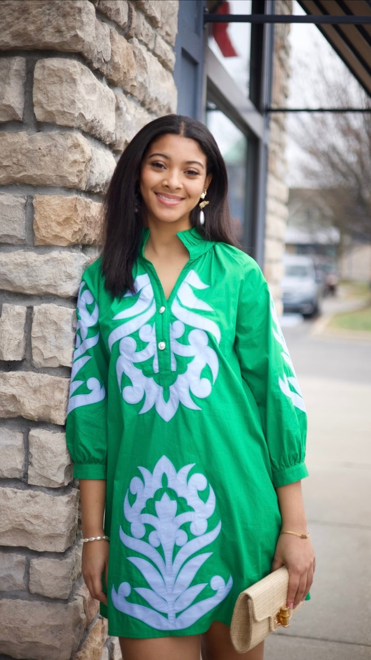 Clarissa Dress - Kelly Green & Light Blue