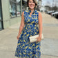 Tabi Ruffle Neck Midi Dress - Navy/Khaki