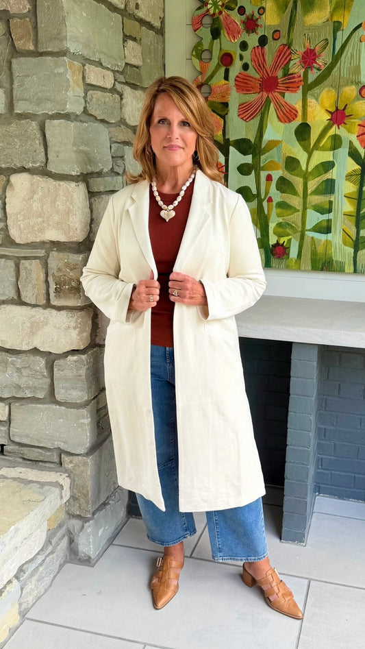 Mallory Faux Suede Duster - Ivory
