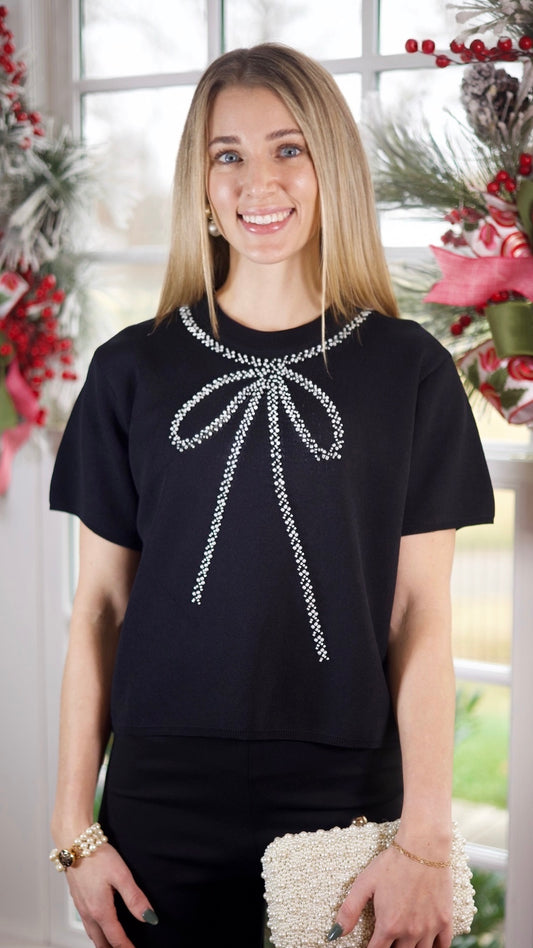 Pearl Bow Top - Black