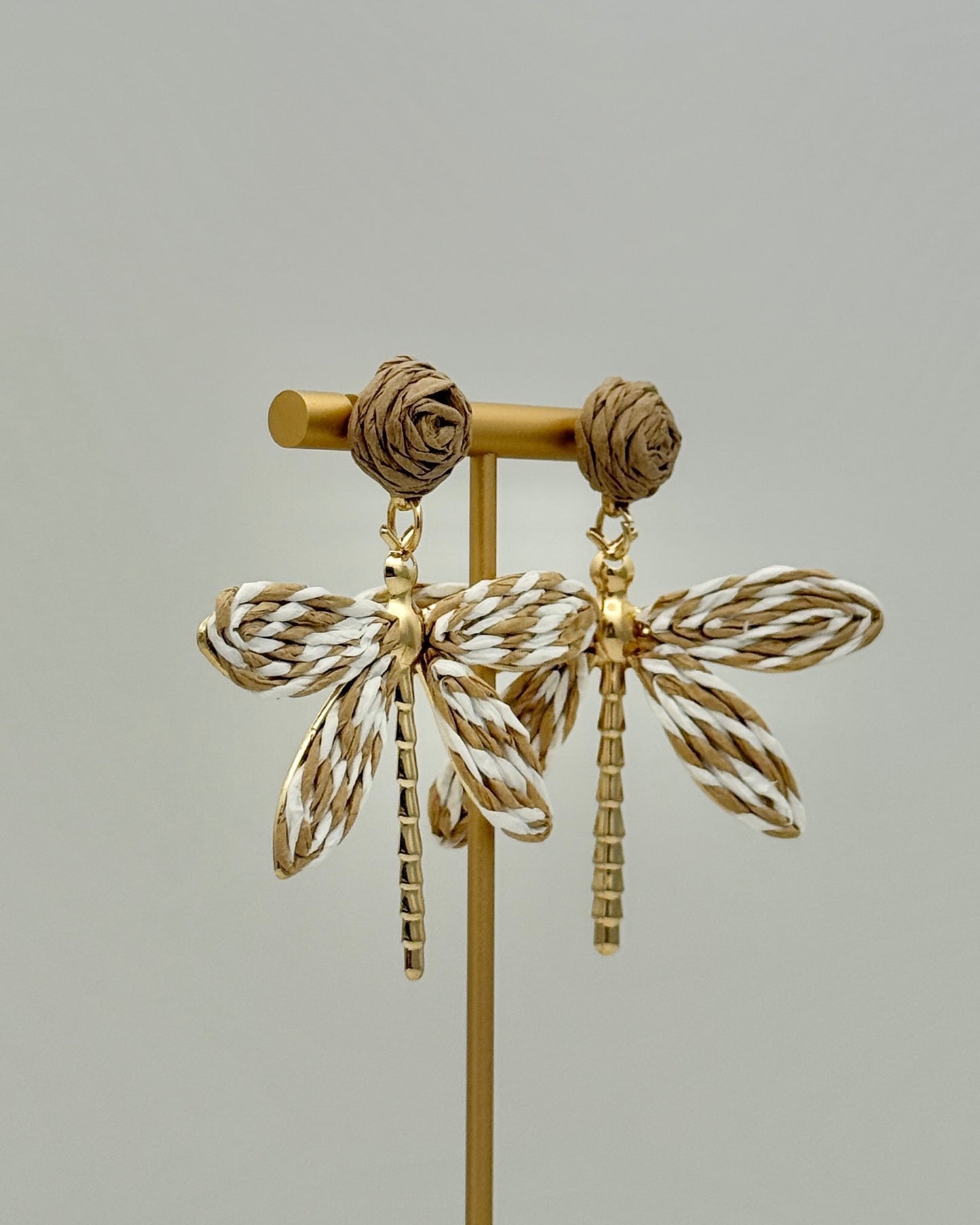 Dragonfly Raffia Earrings - Natural