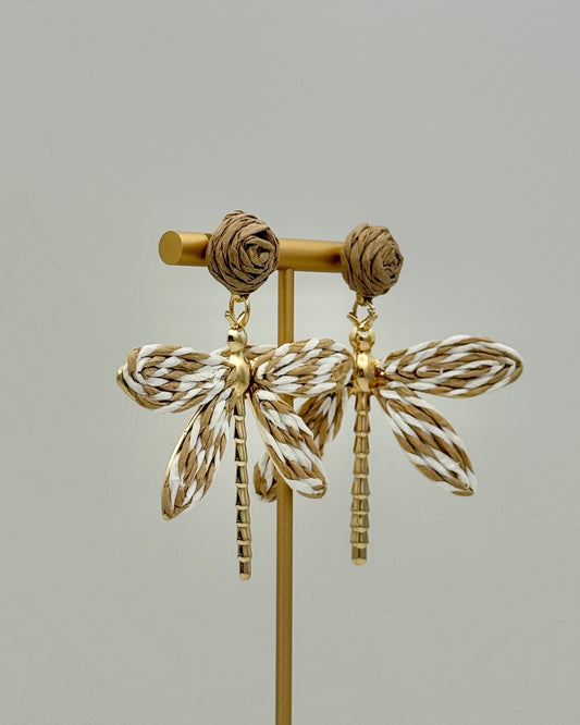 Dragonfly Raffia Earrings - Natural