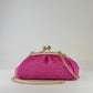 Italian Leather & Raffia Clutch - Hot Pink