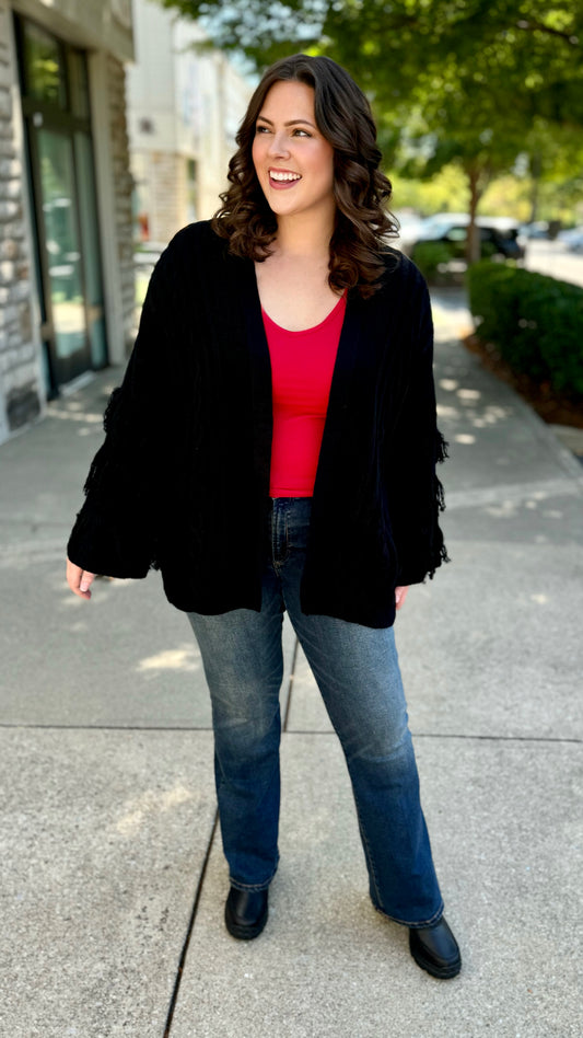 Black Fringe Sleeve Cardigan