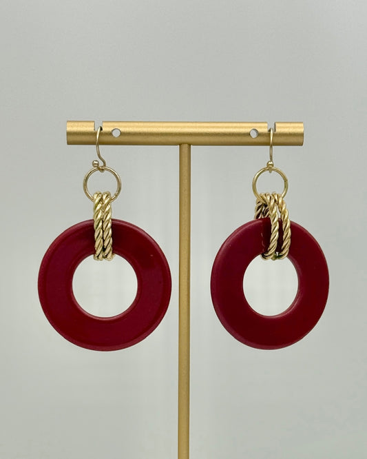 Gold/Wine Braided Drop Earrings