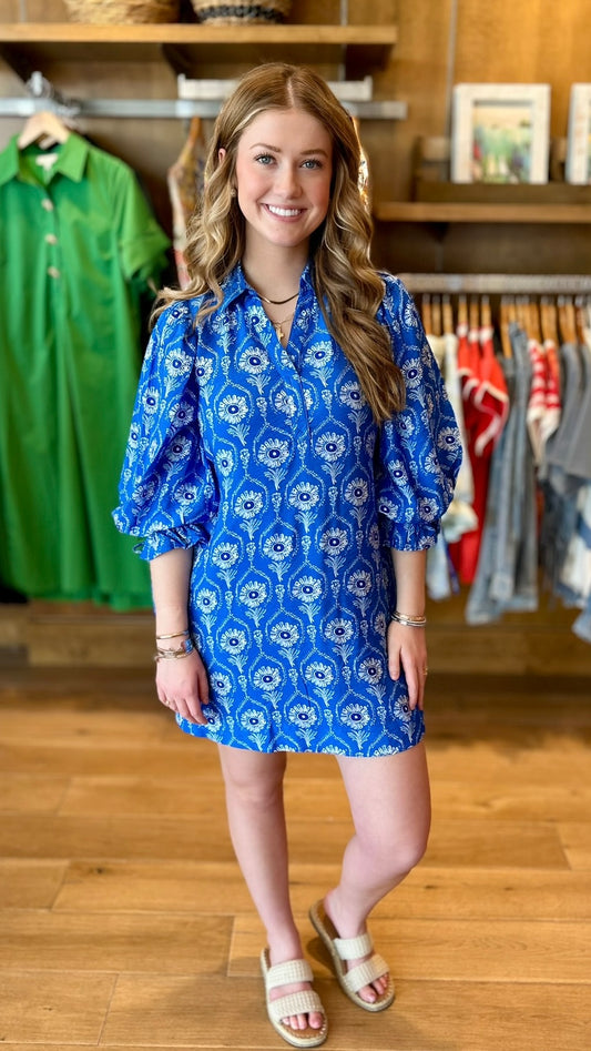 Emmy Floral Dress - Cobalt