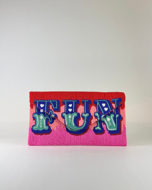 Fun Beaded Clutch Bag - Pink Mix
