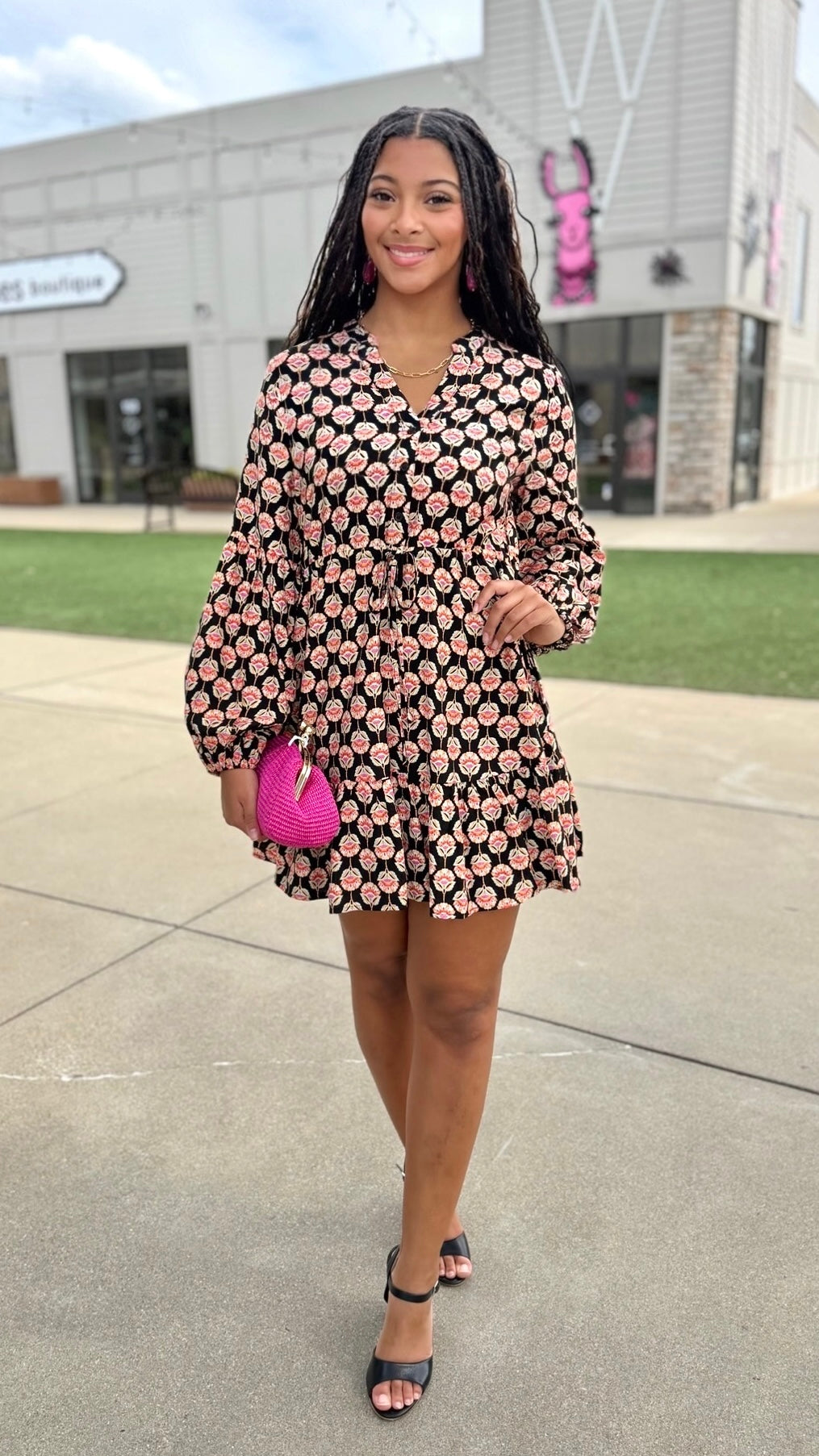 Bria Black Floral Dress - Black