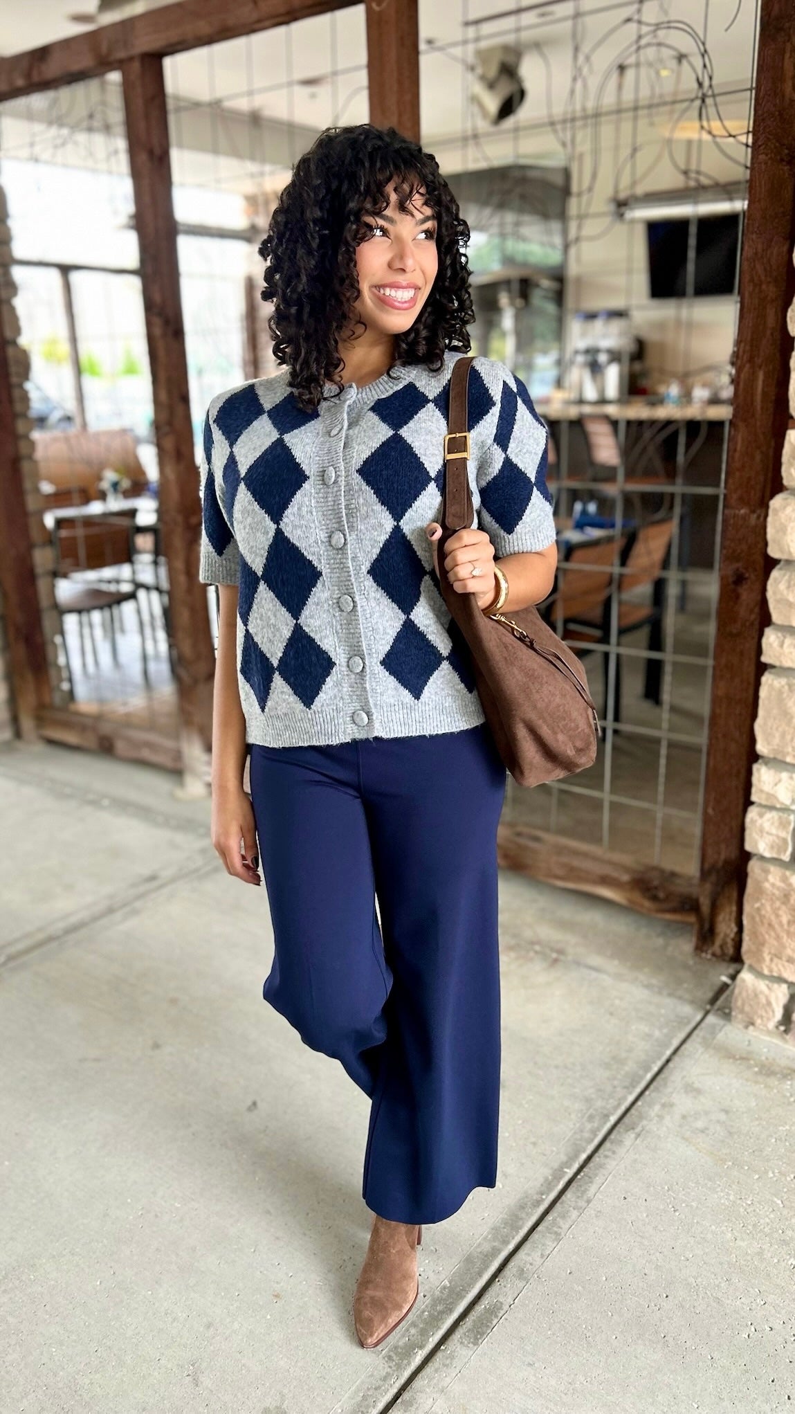Erin High Waist Wide Leg Ponte Pant - Navy