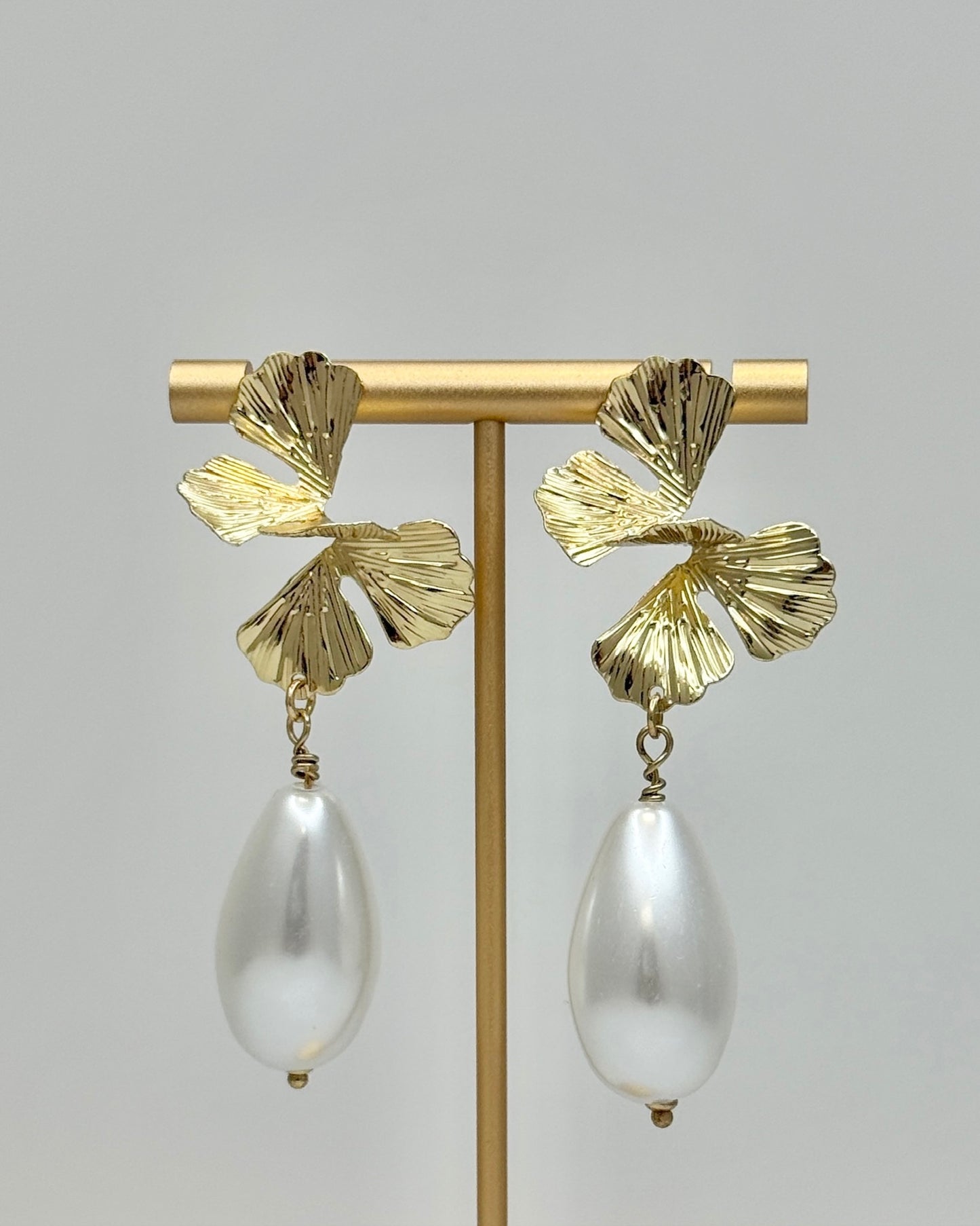 Twisted Fan & Pearl Drop Earrings