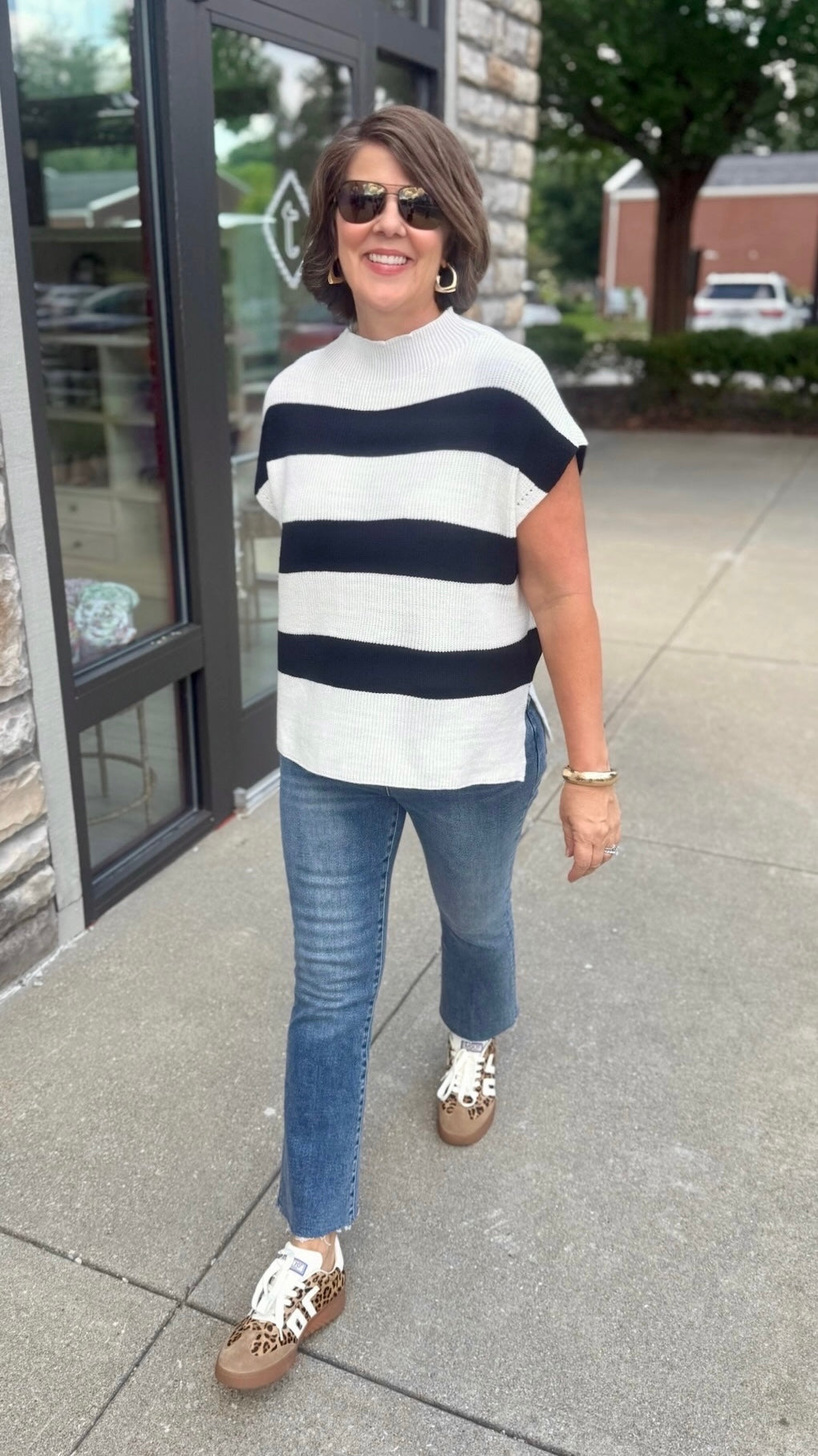 Paige Stripe Sleeveless Sweater - Black & White