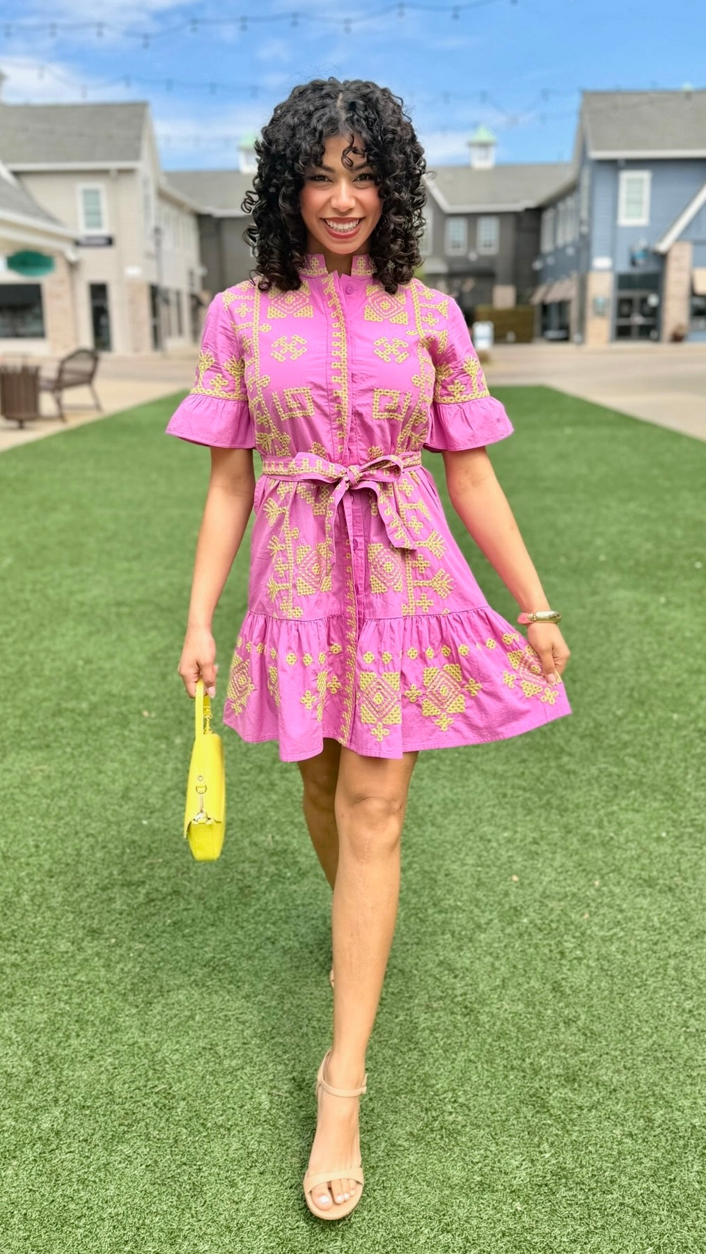 Uncle Frank Cross Stitched Dress - Pink