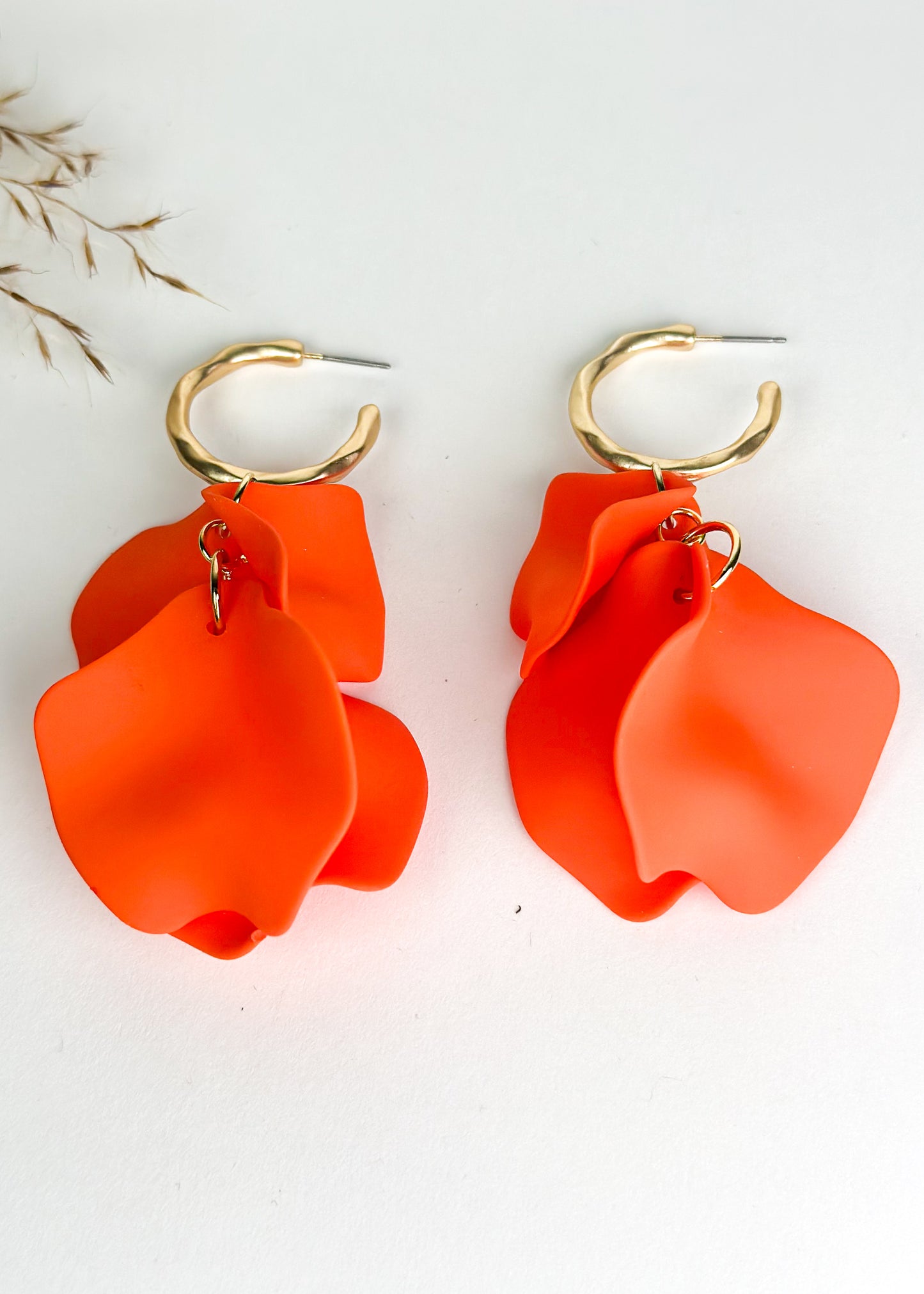Color Coated Petal Earrings - Orange