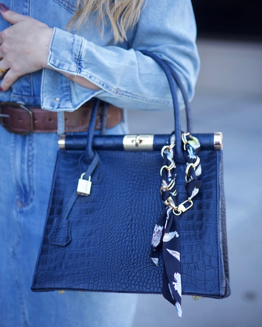 Navy Leather Mid Size Bag