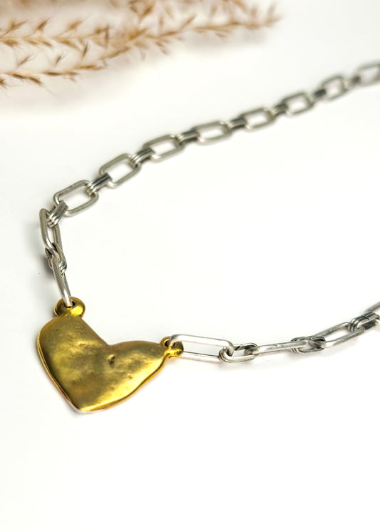 Two Tone Handmade Gold Heart Necklace