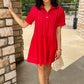 Uncle Frank Pleated Shirt Dress - Red