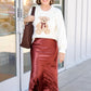 Sierra Satin Long Skirt - Burgundy