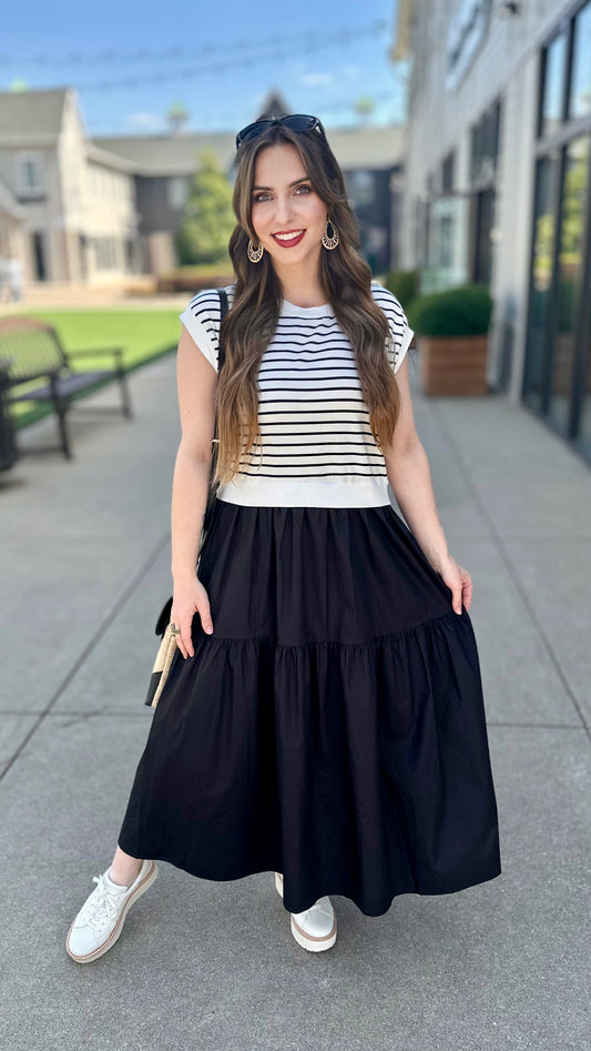 Pretty Prairie Stripe Maxi Dress - Black