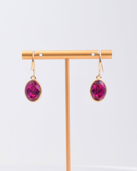 Fuchsia Oval Crystal Earrings