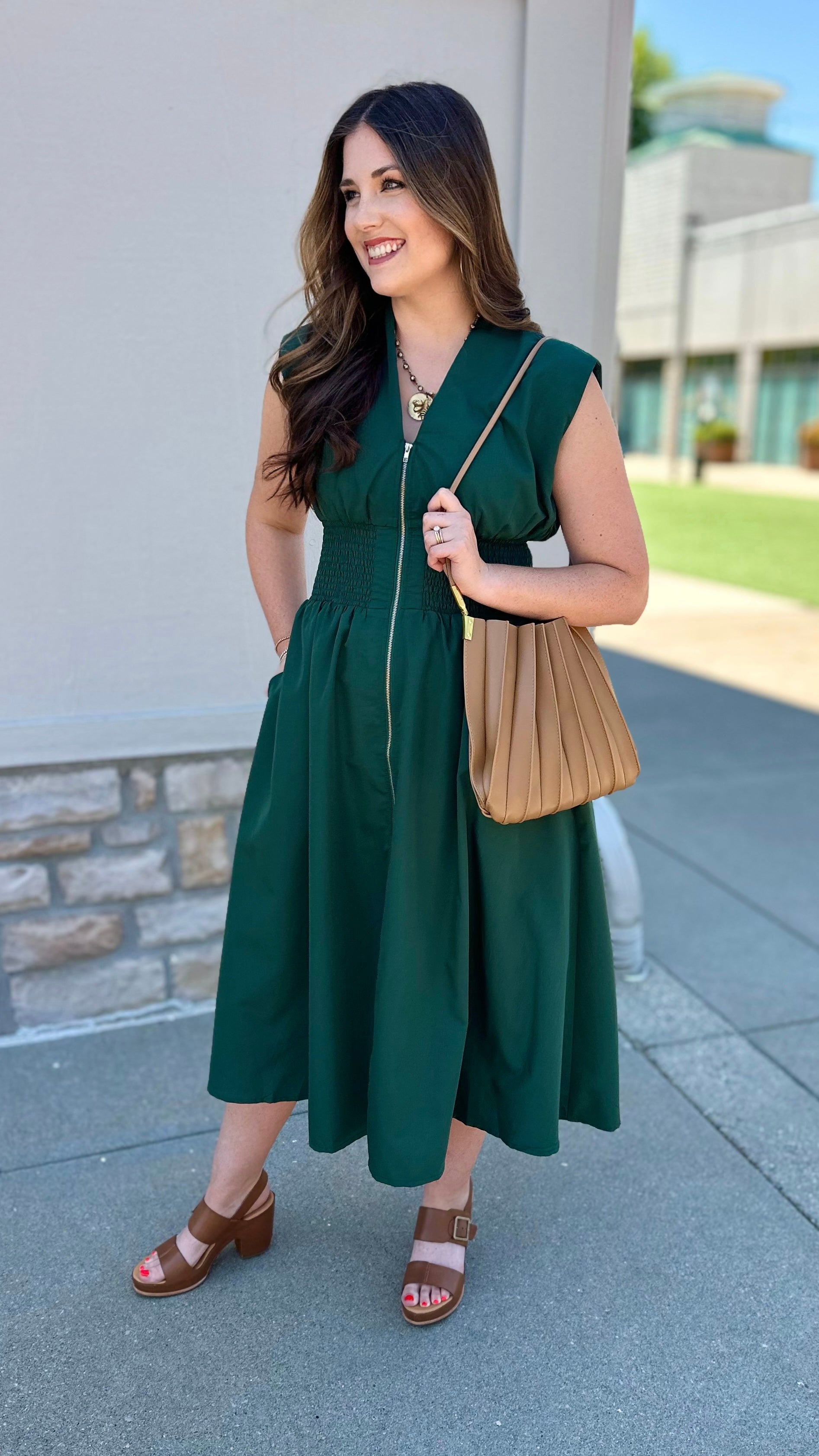 Hunter Green Zip Midi Dress Hunter Green Zip Midi Dress