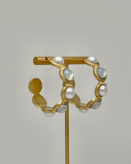 Round Pearl and Glass Bead Hoops