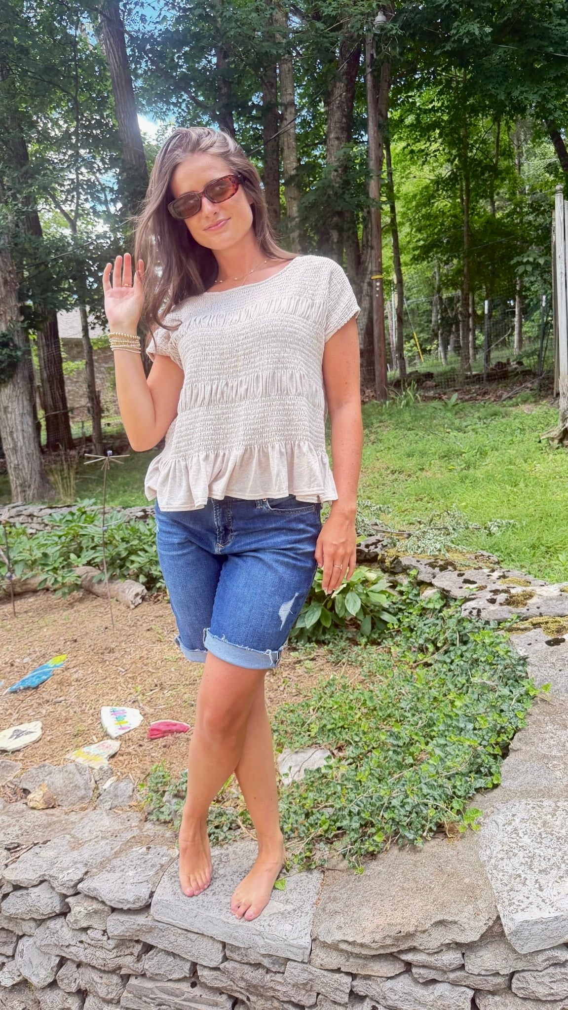 TIERED SMOCKED TOP - TAUPE