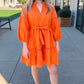 Jade Orange Lace Sleeve Tiered Dress