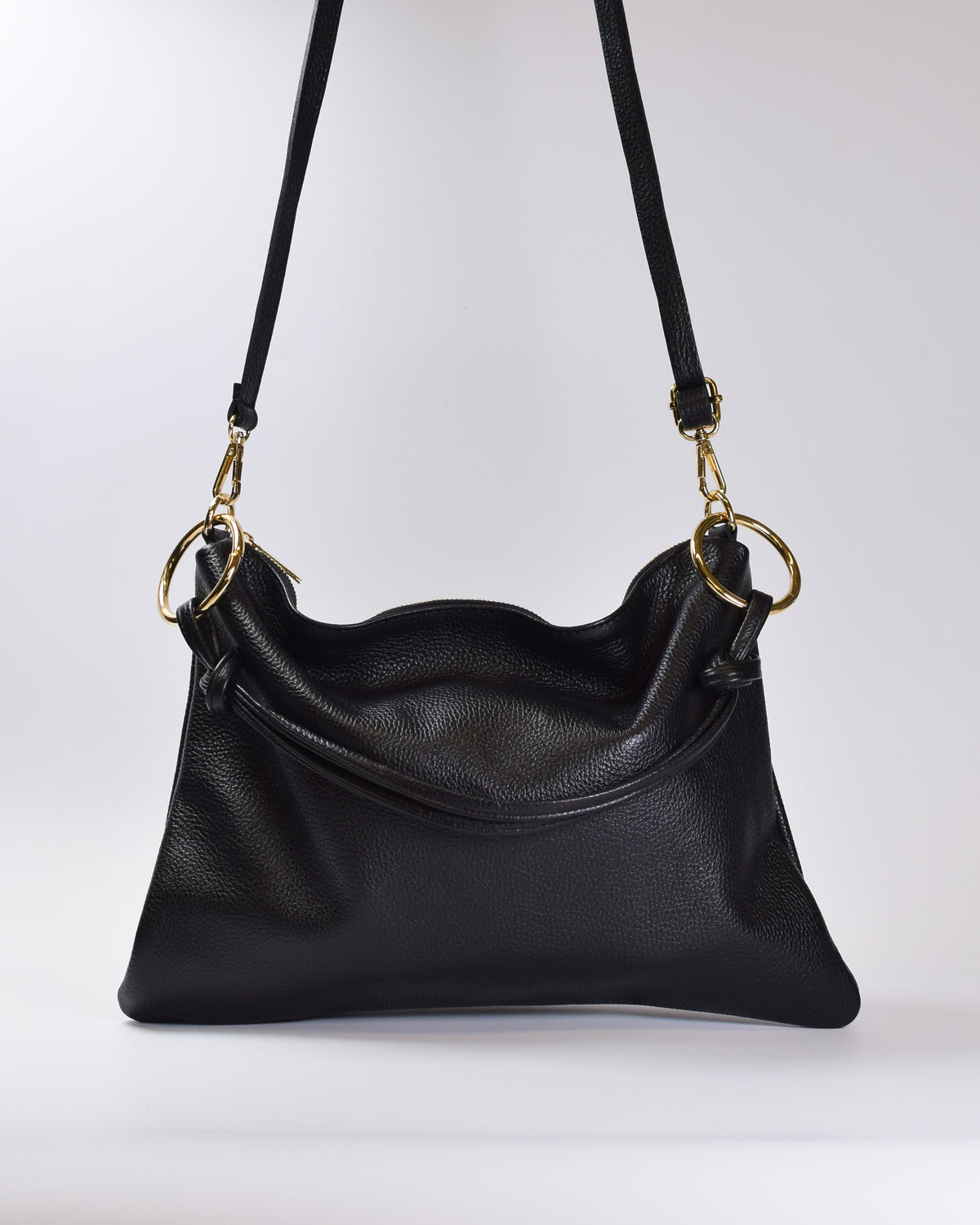 Leather Ring Shoulder Bag - Black