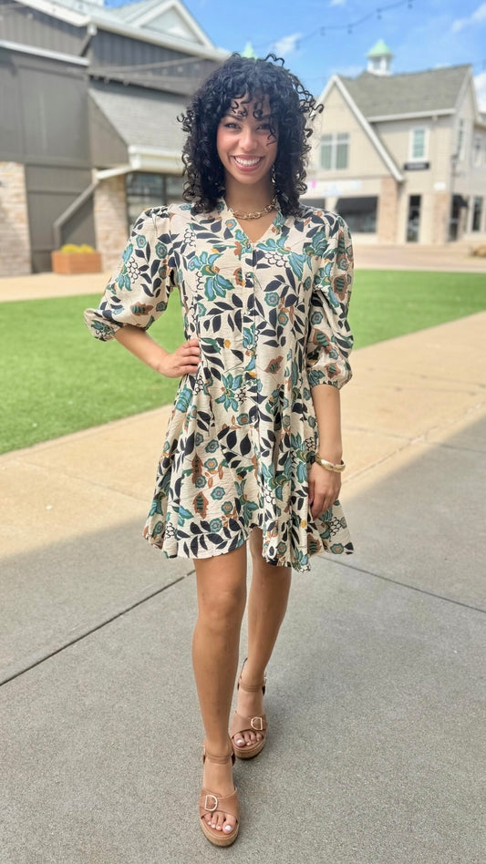 Laura Dress - Ecru/Navy