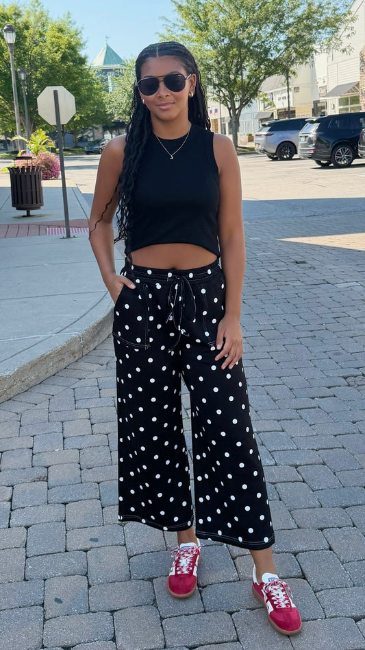 Kacey Polka Dot Leisure Pant - Black & White