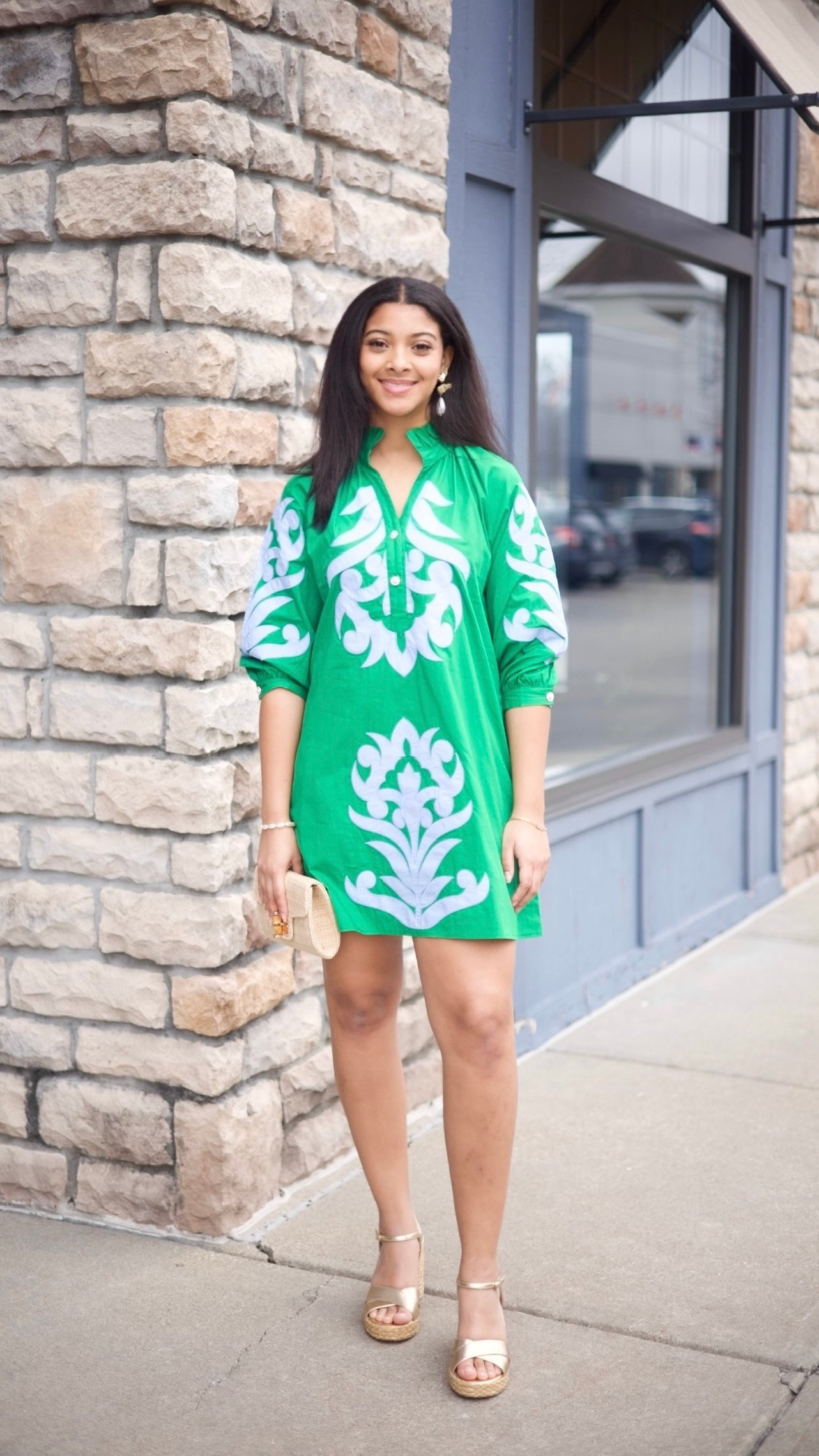 Clarissa Dress - Kelly Green & Light Blue