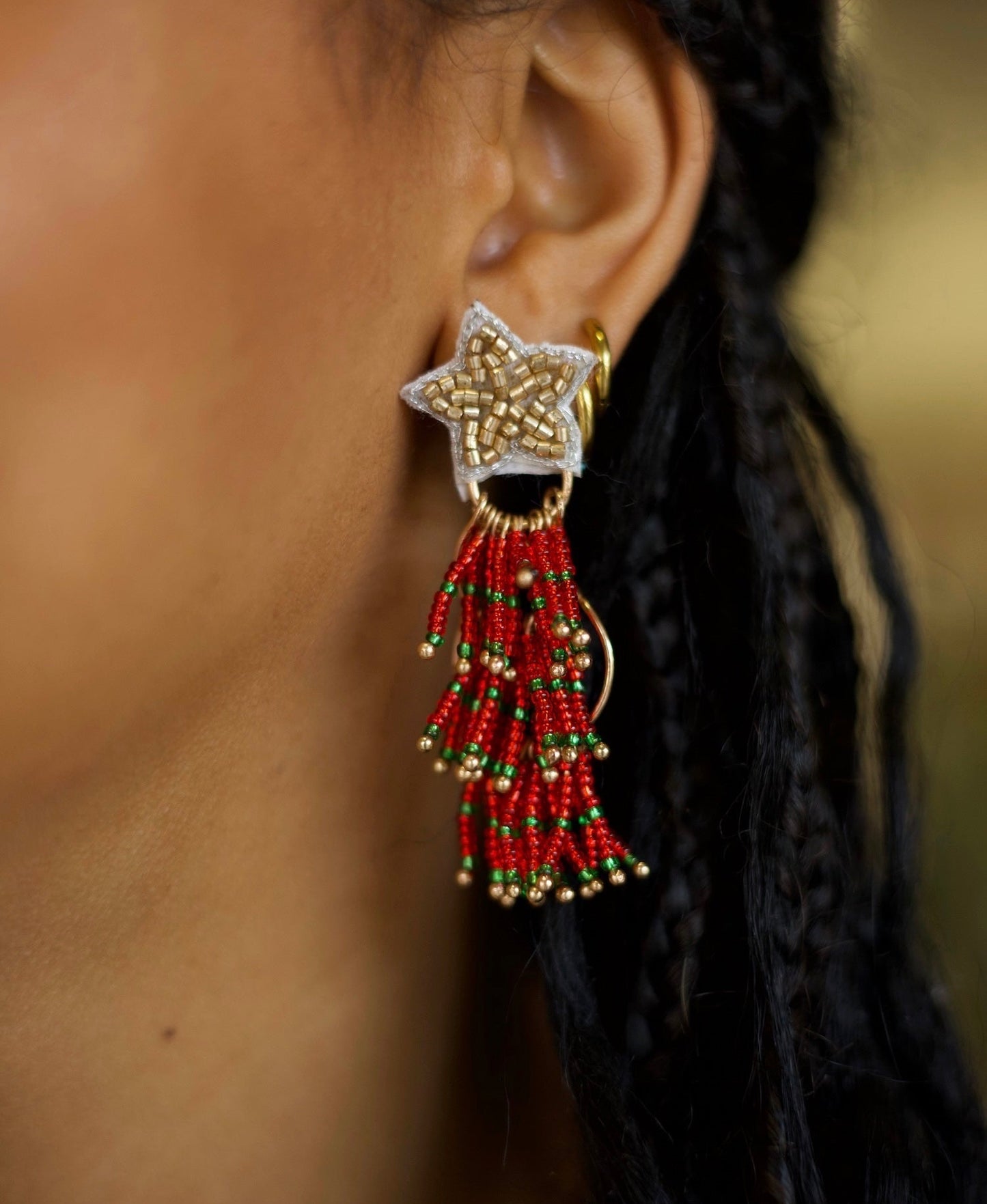 Red Tree Tassel Earrings