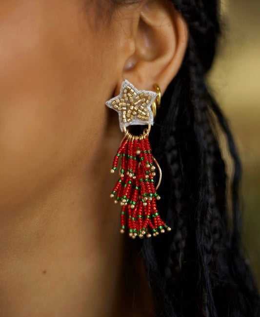 Red Tree Tassel Earrings