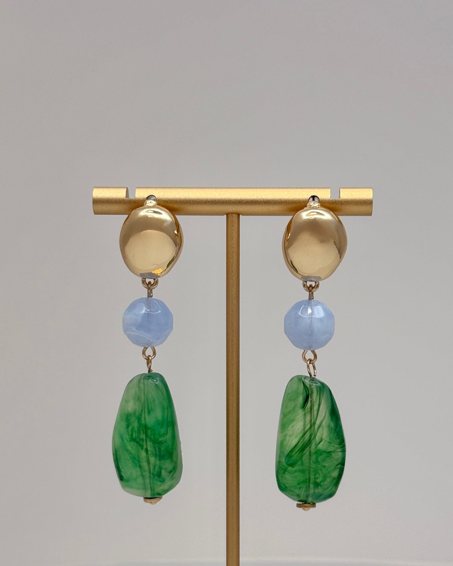 Stone/Drop Earrings - Green/Blue