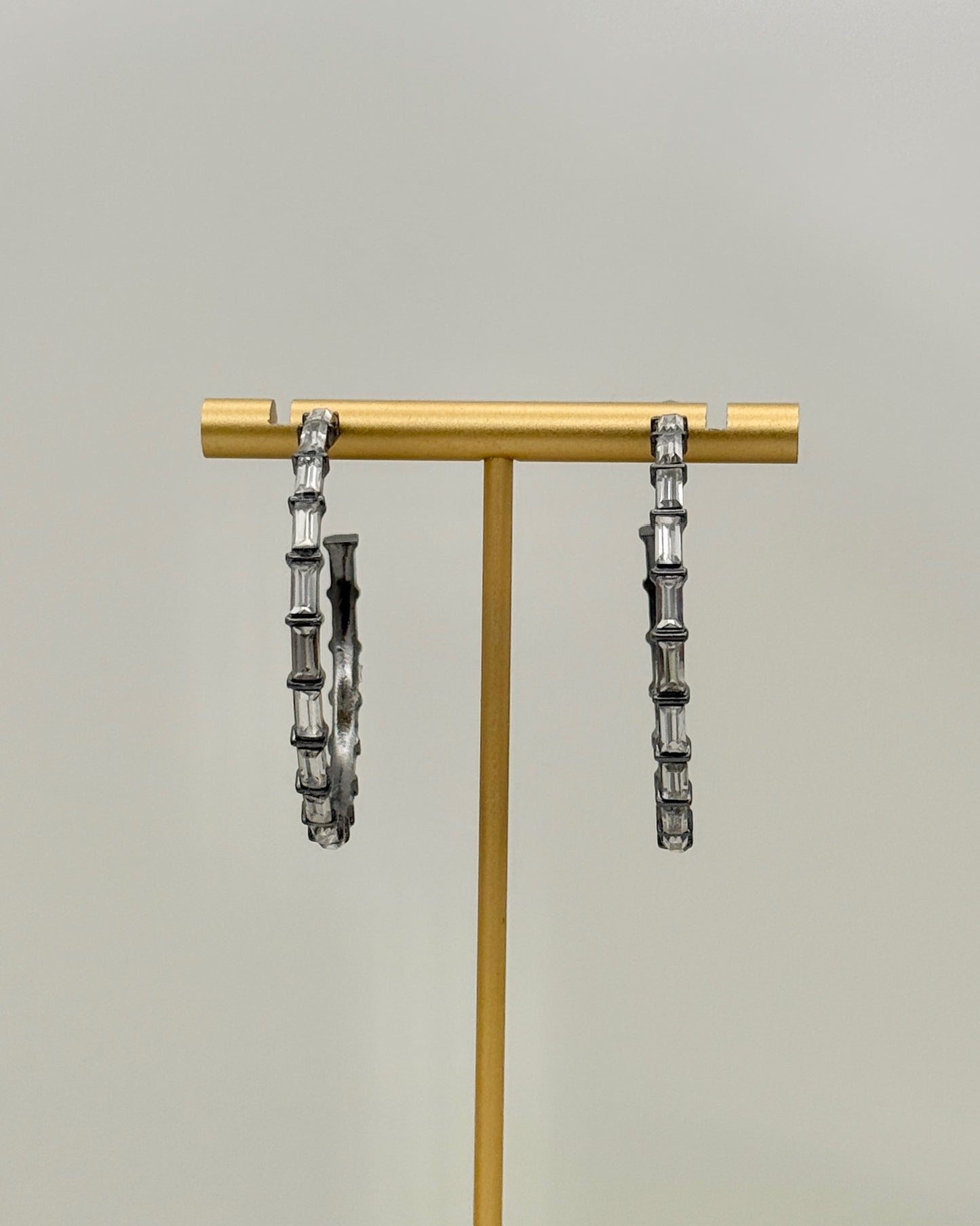 Baguette Bead Open Hoop Earrings - Hematite
