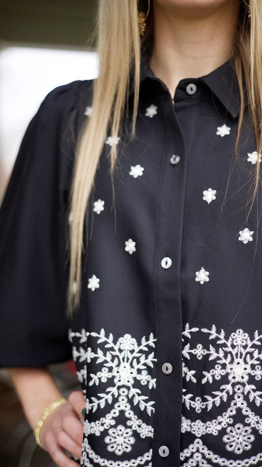 Easton Embroidered Top - Black