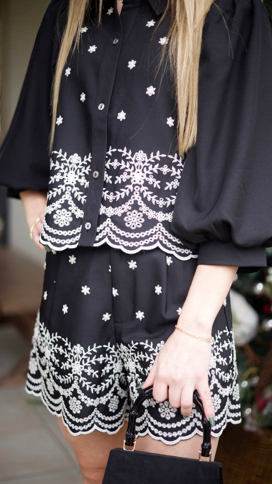 Easton Embroidered Shorts - Black