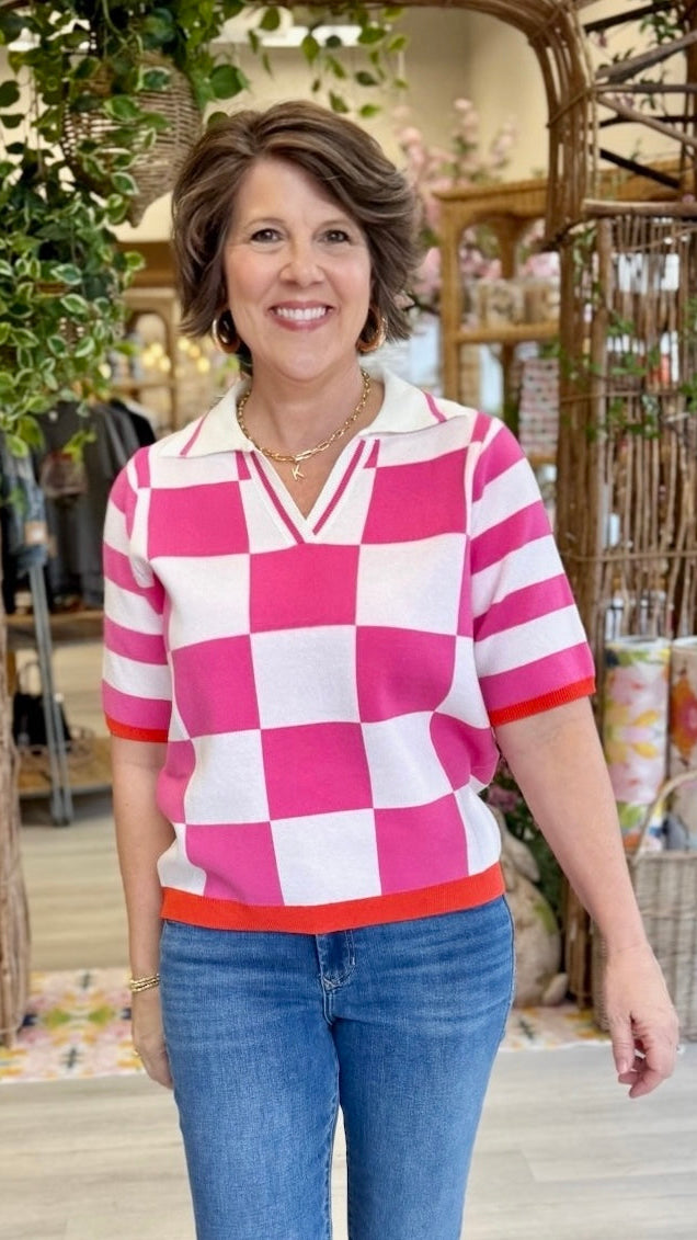 Chelsea Checkered Top - Hot Pink