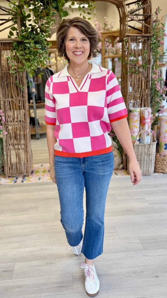 Chelsea Checkered Top - Hot Pink